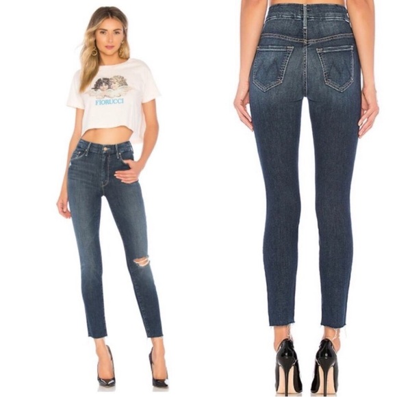 MOTHER Denim - MOTHER High‎ Waisted Looker Ankle Fray Jeans  Distressed Size 27 close to edge